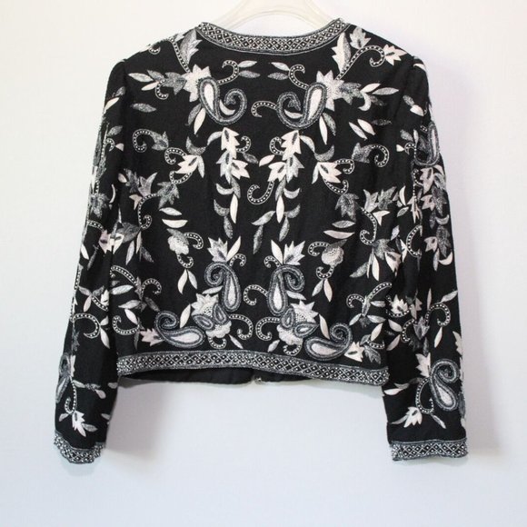 Vintage Laurence Kazar Silk Beaded Embroidered Blazer Jacket Black XL H13428 - Picture 6 of 12